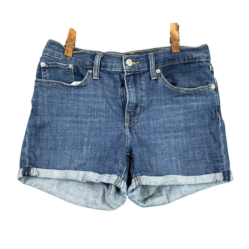 Levi's Mid Length Shorts Womens 28 Blue Denim Cuffed Stretch Casual Summer
